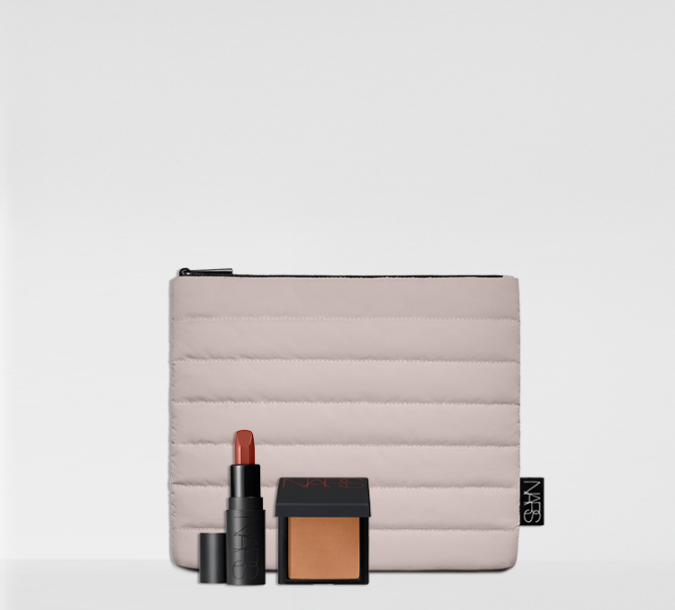 Mini Laguna Bronzing Powder, Mini Explicit Lipstick et une pochette de maquillage