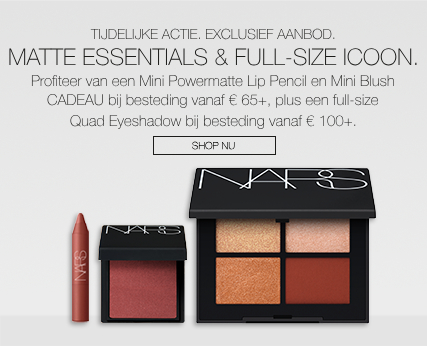 En Mini Powermatte Lip Pencil en Mini Blush, plus een full-size Quad Eyeshadow